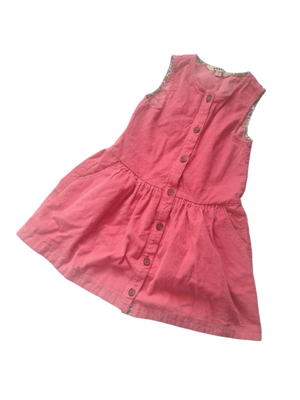Mini Boden Girls Corduroy Jumper 7 8 Pink Cotton Versatile Button Front Dress